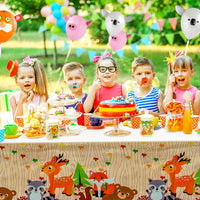 OSNIE 4 Packs of Jungle Safari Woodland Animals Party Tablecloth, Disposable Plastic Rectangular Table Covers, Wild One Zoo Themed Party Decorations Supplies for Kids Birthday Baby Shower, 71''x42.5''