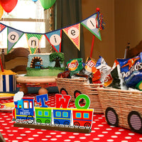 OSNIE Railroad Train Wooden Table Centerpieces Choo Choo Im Two Party Decoration Railway Theme 2nd Birthday Milestone Baby Shower Table Topper Cake Smash Photo Prop Decor for Baby Boys Two Years Old