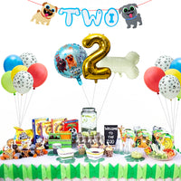 OSNIE Puppy Dog 2nd Birthday Party Decorations Supplies Kit – Gold Number 2 Foil Balloons, Latex Balloons, Pre-Assembled Banner, Felt Cake Topper, Great Puppy Dog Theme Party Supplies for Two Year Old