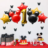 OSNIE 9 Pcs Mickey Balloons 1st Birthday, Giant Number 1 Mickey Head Star-Shaped Balloons Black Yellow Red Foil Mylar Balloons, Mickey Theme Birthday Party Decorations Supplies for 1 Year Old Kids