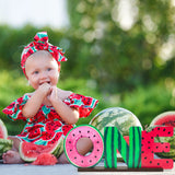 OSNIE Watermelon One Letter Sign Wooden Table Centerpieces One in a Melon Party Decorations for Baby Boys Girls Summer Fruit Watermelon Theme 1st Birthday Milestone Baby Shower Cake Smash Photo Props