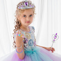 OSNIE 28Pcs Princess Pretend Jewelry Toy, Girl’s Jewelry Dress Up Play Set Cloak Ballet Tutu Skirts Crowns Wands Mermaid handbag Adjustable Rings Bracelets Dress Up Birthday Gift Party Favors for Kids
