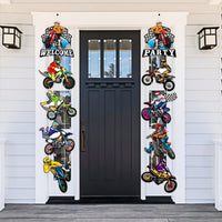 OSNIE 10Pcs Dirt Bike Party Decorations Supplies Checkered Racing Car Cutouts Party Door Banner Porch Sign Hanging Flag for Outdoor Indoor Home Wall Decor Motorcycles Theme Party Decoration for Boys