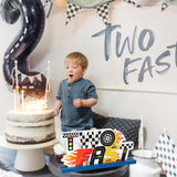 OSNIE Two Fast Wooden Table Centerpieces Let’s Go Racing Party Decoration Race Car Checkered Theme 2nd Birthday Milestone Baby Shower Table Topper Cake Smash Photo Props for Boys Two Year Old Birthday