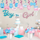 OSNIE 42 Packs of Gender Reveal Party Decorations Kit Blue and Pink Hanging Swirls Boy or Girl Banner Cake Topper Centerpieces Sticks for Baby Shower Team Boy Team Girl Gender Reveal Party Supplies