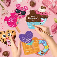 OSNIE 30 Packs Dessert Make a Face Stickers Valentines Day Ornament Craft Kits for Kids Make Your Own Sweets and Treats Valentine Cards Dessert Hanging Decoration Classroom Game Handcraft Supplies