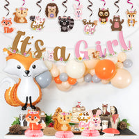 OSNIE 14Pcs Floral Woodland Animals Baby Shower Party Decoration It’s a Girl Party Banner Honeycomb Centerpieces Hanging Swirls for Baby Girl Creatures Forest Animal Theme Gender Reveal Party Supplies