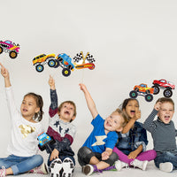 OSNIE 30Pcs Monster Truck Birthday Party Supplies Decorations Hot Wheels Table Toppers Centerpieces with Sticks Checkered Racing Flag Cut Out Big Foot Monster Truck Theme Party Favors for Kids Boys