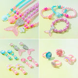 OSNIE 4 Sets of Beaded Jewelry for Girls, Rose Mermaid Unicorn Rainbow Hat Princess Necklace Bracelet Earring Pendant Ring Set Dress up Pretend Play Jewelry Toys Birthday Gifts for Kids Girls (20PCS)
