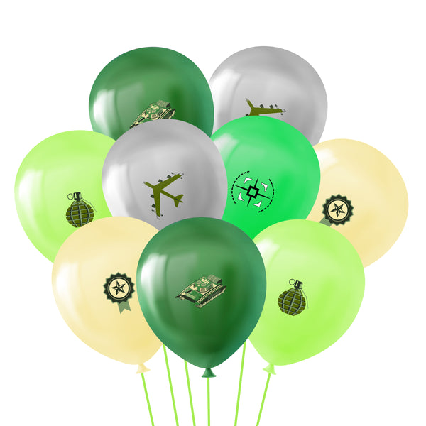 OSNIE 50Pcs Camouflage Latex Balloons, 12Inch Assorted Color Army Military Balloons Bouquet with Ribbons, Military Themed Party Supplies Decorations for Boy’s Birthday Party