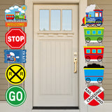 OSNIE 10Pcs Railroad Train Crossing Theme Party Decoration Supplies Railway Steam Train Traffic Sign Cardboard Cutouts Door Sign Banner Porch Sign Classroom Outdoor Indoor Wall Decor for Kids Boys