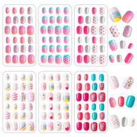 OSNIE 144 Pcs Kids False Nails Press on Nails, Pre-Glue Full Cover Short Fake Nails, Rainbow Gradient Unicorn Mermaid Artificial Nail Tips, Lovely Gifts for Children Little Girls Nail Art Decorations