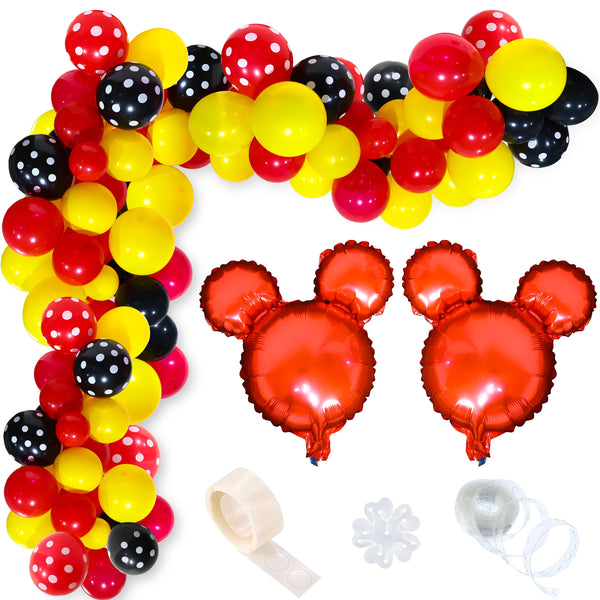 OSNIE 115Pcs Mickey Balloon Garland & Arch Kit, Mickey Theme Party Red Black Yellow Balloon for Kids Birthday Baby Shower Mickey Party Supplies Baby Shower Wedding Decoration Photo Booth Props