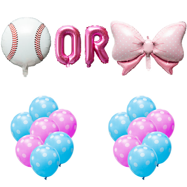 OSNIE Baseball or Bows Gender Reveal Balloons Party Decorations Supplies, Baby Blue and Pink Foil Mylar Latex Balloons Kit for Boy or Girl He or She Baby Shower Pregnancy Announcement Decor, Set of 24
