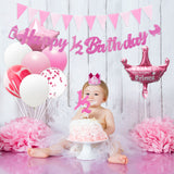 OSNIE Half Year Birthday Decorations Kit for Baby Girl- Happy 1/2 Birthday Banner, Triangle Flag Banner, Party Hat, Cake Topper, Foil Latex Balloon for 6 Months Birthday Party Baby Shower Decor(Pink)