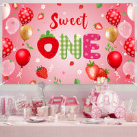 OSNIE Strawberry Sweet One Birthday Party Decorations for Baby Girl, Pink Strawberry Theme 1st Birthday Party Backdrop Banner Photography Background Summer Fruits Party Decorations for One Year Old