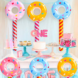 OSNIE 6Pcs Inflatable Donuts Sticks Toy Blow-Up Doughnut Lollipop Wands Candy Donuts Theme Party Supplies Summer Pool Beach Game Party Favors Decoration Swimming Floating for Kids (32 Inch Tall)