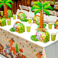 OSNIE 4 Packs of Jungle Safari Woodland Animals Party Tablecloth, Disposable Plastic Rectangular Table Covers, Wild One Zoo Themed Party Decorations Supplies for Kids Birthday Baby Shower, 71''x42.5''