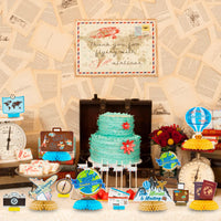 OSNIE 12Pcs Travel Themed Honeycomb Centerpieces Table Toppers Adventure Awaits Party Decor Travel Around The World Bon Voyage Table Decor Photo Props for Let The Adventure Begin Going Away Party