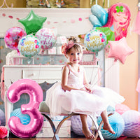 OSNIE Fairy Balloons Party Decorations for 3rd Birthday, 8 Pcs Giant Fairy Star Round Shaped Number Three Foil Mylar Helium Balloons, Fairy Princess Party Decorations Supplies Baby Shower for Baby Girls