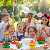 OSNIE 12Pcs Happy Camper Theme Honeycomb Centerpieces Table Topper Camping Adventure Party Decorations Supplies Cardboard Cutout Happy Birthday Table Decor Bears Tent Bonfire Party Favors Photo Booth Prop