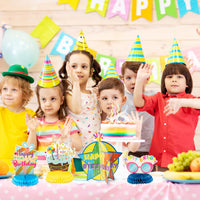 OSNIE 8Pcs Happy Birthday Honeycomb Centerpieces Table Topper Set, 3D Double-Sided Honeycomb Star Card Centerpieces with Birthday Age Stickers, Honeycomb Stand Photo Booth Props for Kid’s Birthday