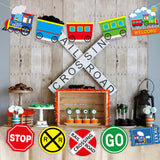 OSNIE 10Pcs Railroad Train Crossing Theme Party Decoration Supplies Railway Steam Train Traffic Sign Cardboard Cutouts Door Sign Banner Porch Sign Classroom Outdoor Indoor Wall Decor for Kids Boys