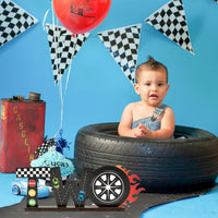 OSNIE Race Car Two Letter Sign Wooden Table Centerpiece Let’s Go Racing Checkered Theme 2nd Party Supplies Hot Wheel Decoration Milestone Cake Smash Photo Props for Kids Boys Two Years Old Birthday