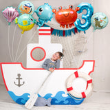 OSNIE 9 Pcs Ocean Theme Balloons Party Decorations for 3rd Birthday, Giant Mylar Foil Ocean Animals with Crab Shell Hippocampus Pufferfish Octopus Shark for Undersea Theme Party Supplies Baby Shower