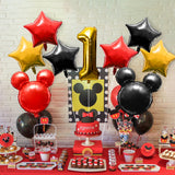 OSNIE 9 Pcs Mickey Balloons 1st Birthday, Giant Number 1 Mickey Head Star-Shaped Balloons Black Yellow Red Foil Mylar Balloons, Mickey Theme Birthday Party Decorations Supplies for 1 Year Old Kids