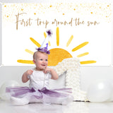 OSNIE Boho Sun First Trip Around the Sun First Birthday Photography Backdrop Banner Muted Sunrise Wall Hanging Decor Sun Theme 1st Birthday Party Photo Background Decoration Supplies for Boys Girls