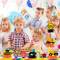 OSNIE 12Pcs Construction Theme Honeycomb Centerpieces Table Topper Double Side Cardstock Dump Truck Birthday Party Supplies Vehicle Traffic Photo Booth Prop Baby Shower Table Decoration for Kids Boys