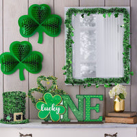 OSNIE St. Patrick's Day Lucky One Letter Sign Wooden Table Centerpieces Green Shamrock Party Decorations for Baby Boys Girls Spring Theme 1st Birthday Milestone Baby Shower Cake Smash Photo Prop