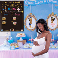 OSNIE African American Baby Gender Reveal Party Games Cast Your Vote Royal Little Prince Princess Gender Reveal Poster with Crown Voting Stickers for Black Boys Girls Baby Shower Party Decor Supplies
