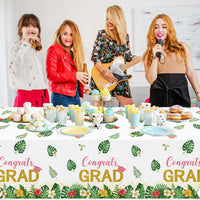 OSNIE 3Pcs Congrats GRAD Party Tablecloths Large Plastic Disposable Waterproof Rectangular Table Cover Hawaii Theme Aloha Grad Party Supplies for Class School 2023 Graduation Party Decoration, 51"×86"