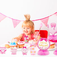 OSNIE 12Pcs It's a Girl Baby Shower Themed Honeycomb Centerpieces Table Topper for Baby Girls Welcome Baby Cutouts Gender Reveal Party Decorations Newborn Baby Party Favors Photo Booth Props (Pink)
