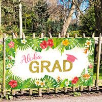 OSNIE Tropical Aloha Graduation Party Backdrop Summer Hawaiian Luau Congrats Grad Class of 2022 Bachelor Cap Photography Background Banner College Prom Graduation Party Decoration Supplies Photo Props