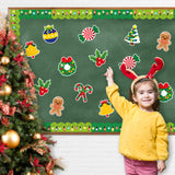 OSNIE 72Pcs Christmas Cutouts Bulletin Board Decoration Xmas Tree Peppermint Candies Ginger Man Christmas Light Bulb Border Trim Bulletin Cardboard for Winter Classroom School Chalkboard Wall Décor