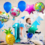 OSNIE Hawaiian Balloons Party Decorations for 1st Birthday, 8 Pcs Giant Foil Mylar Balloons Pineapple Flamingo Palm Tree Leaves Tiki Summer Beach Pool Aloha Tropical Luau Party Decorations Supplies