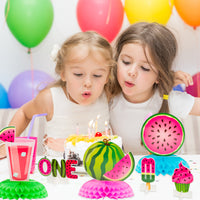 OSNIE 12Pcs Watermelon Honeycomb Centerpieces Table Toppers for Baby Girls One in a Melon Party Decor Summer Fruit Pink Watermelon 1st Party Supplies One Year Old Birthday Party Baby Shower Photo Prop