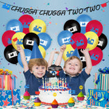 OSNIE Steam Train 2nd Birthday Party Decoration Supplies Chugga Chugga Two Two Birthday Party Banner Choo Choo Railroad Crossing Ticket Latex Balloons Cake Toppers for Kids Boys Two Years Old Birthday