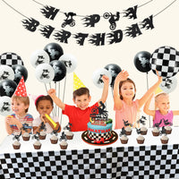 OSNIE Motorcycle Birthday Party Decorations Supplies Kit - Checkered Racing Foil Latex Balloons, Pre-Strung Banner, Cake Toppers, Table Cover, Super Motocross Themed Party Supplies for Boy’s Birthday