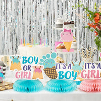 OSNIE 12Pcs Ice Cream Gender Reveal Honeycomb Centerpieces Table Topper Blue and Pink What is the Scoop Party Decorations Supplies for He or She Boy or Girl Baby Shower Pregnancy Announcements Decor