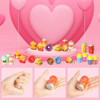OSNIE 24 Set Valentine's Day Squeeze Toys Keychain with Greeting Cards Cream Scented Slow Rising Simulation Mini Food Drinks Stress Relief Toy Exchange Gift Valentine Favors Treasure Box Toys for Kids