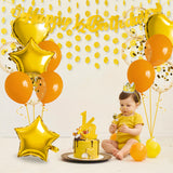 OSNIE Half Year Birthday Decorations Kit for Baby- Happy 1/2 Birthday Banner, Glitter Cardstock Banner, Party Hat, Cake Topper, Foil Latex Balloon for 6 Months Birthday Party Baby Shower Decor (Gold)