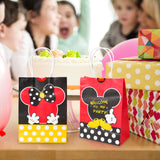 OSNIE 12 PCS Mickey Minnie Goodie Candy Treat Bags Inspired Party Favor Supplies, Mickey Themed Party Handle Paper Bags with Stickers for Kids Birthday Baby Shower Wedding Thanksgiving Gifts