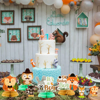 OSNIE 12Pcs Woodland Animals It’s a Boy Baby Shower Party Honeycomb Centerpieces Table Toppers for Baby Boy, Woodland Creatures Forest Animal Friends Theme Gender Reveal Table Decorations Supplies