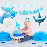 OSNIE Half Year Birthday Decorations Kit - Happy 1/2 Birthday Banner, Triangle Flag Banner, Party Hat, Cake topper, Foil Latex Balloons for 6 Months Birthday Party Baby Shower Decorations (Blue)