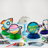 OSNIE 6 Pcs Outer Space Honeycomb Centerpieces Table Toppers, Blast Off to Outer Space Decor Solar System Galaxy Planets Rocket Themed Party Favor Supplies Photo Booth Props for Kid's Birthday