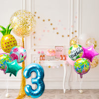 OSNIE Hawaiian Balloons Party Decorations for 3rd Birthday, 8 Pcs Giant Foil Mylar Balloons Pineapple Flamingo Palm Tree Leaves Tiki Summer Beach Pool Aloha Tropical Luau Party Decorations Supplies
